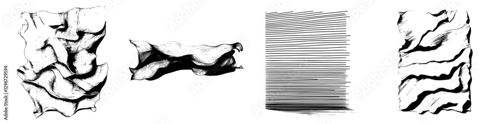 Poster hand drawn vector sketch of abstract textures showcasing various wave patterns and linear designs in