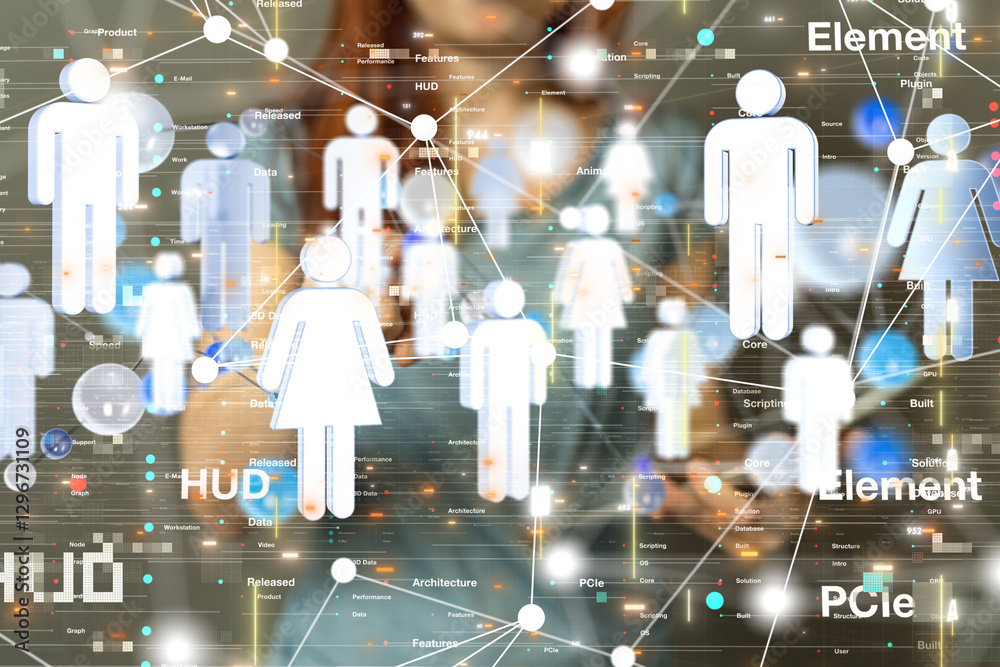 Poster Global network. Blockchain. 3D illustration. Neural networks and artificial intelligence. Abstract