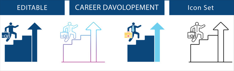 Professional career development icon set representing business growth, success, and corporate progress. Ideal for presentations, websites, infographics, and digital marketing.