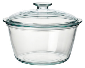Glass casserole dish with lid on a transparent background