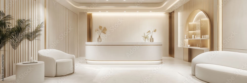 Poster Modern interior design of a minimalist spa reception area with elegant decor and calming atmosphere. Generative AI