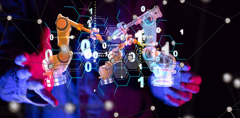 Neural network 3D illustration. Big data and cybersecurity