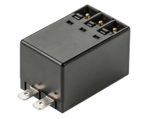 Black electrical relay on a transparent background