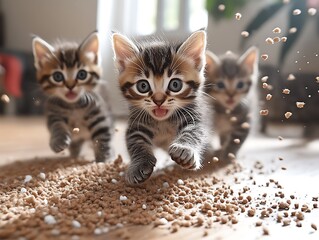 Three kittens playing on floor