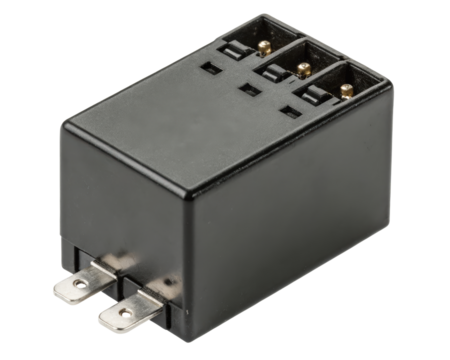 Black electrical relay on a transparent background