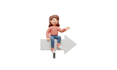 Smiling Woman Guiding Direction: A 3D Vector Illustration of Business Leadership