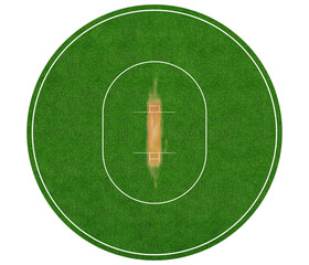 Green Cricket Field from Top View. Cricket Pitch, Boundary, Grass Pattern, Detailed Grass Texture