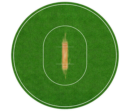 Green Cricket Field from Top View. Cricket Pitch, Boundary, Grass Pattern, Detailed Grass Texture