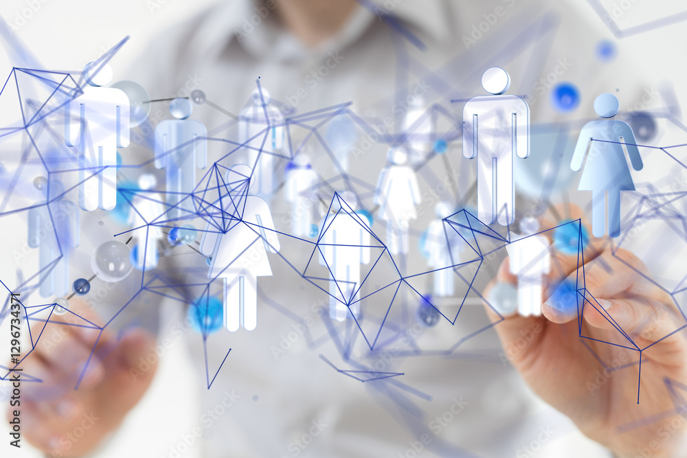 Aufkleber Global network. Blockchain. 3D illustration. Neural networks and artificial intelligence. Abstract  - neural network exposure digital