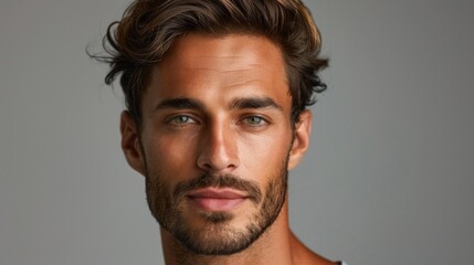 Fototapeta premium Male cosmetologist showcasing beauty treatment techniques for skincare and hair care in a modern studio setting