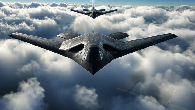 US Stealth bomber flying in air clouds missile aircraft drone 