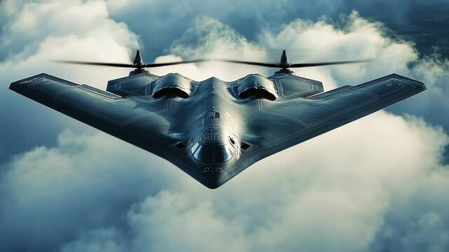 US Stealth bomber flying in air clouds missile aircraft drone 
