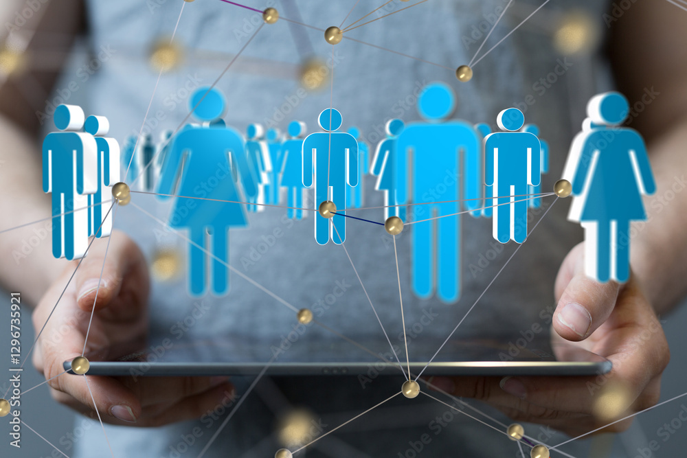 Aufkleber Global network. Blockchain. 3D illustration. Neural networks and artificial intelligence. Abstract