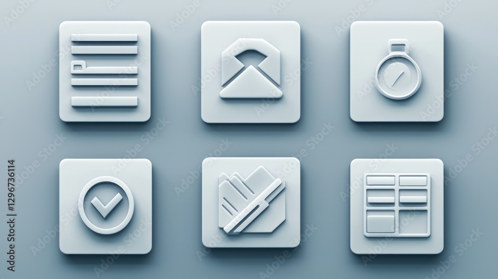 Poster a detailed set of corporate business icons with clean lines and subtle textures.