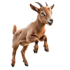 Fototapeta premium Playful Young Goat Leaps with Joy in a Bright Environment