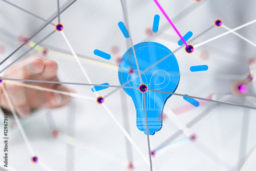 Poster Neural network 3D illustration. Big data and cybersecurity - 3d