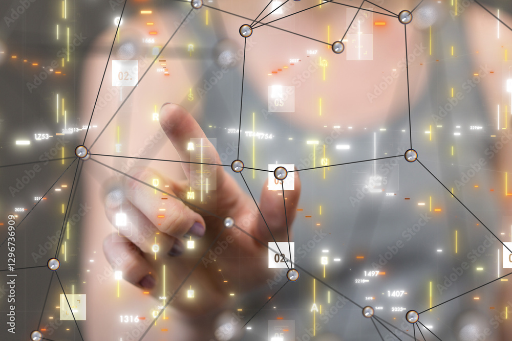 Poster neural network 3d illustration. big data and cybersecurity