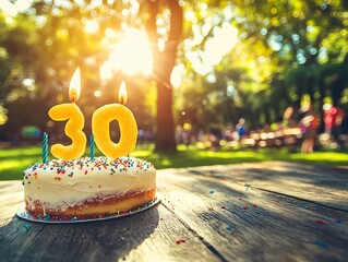 Thirtieth birthday cake, park picnic