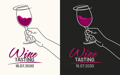 Hand drawn line drawing of red wine glasses for wine tasting.