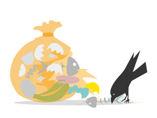 生ゴミの袋を荒らすカラス