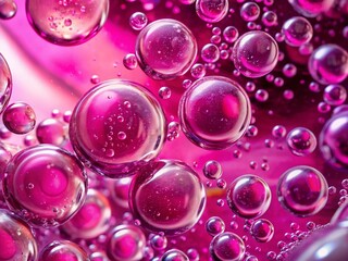 Pink Cosmetic Serum Macro Photo:  Floating Bubbles & Molecular Motion