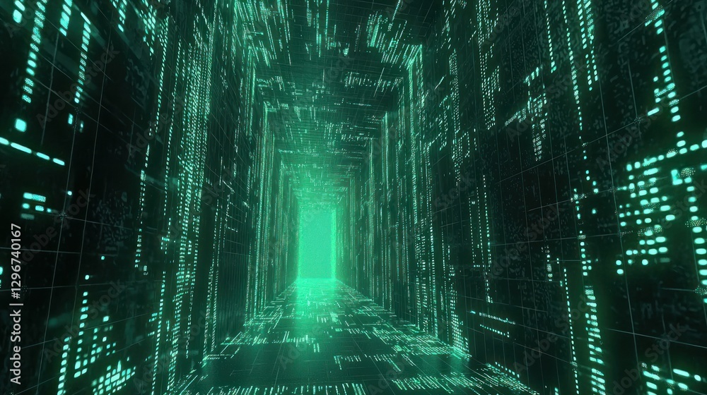 Poster a digital-themed green and blue background with glowing circuit patterns