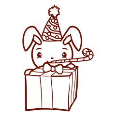 Bunny Birthday Years Old Gift Party Hat Happy Cool Design Lover Art Vector Illustration Card T-Shirt Poster Sticker Graphic Print Decorative Drawing Isolated Logo Decoration Symbol Creative Cool Style