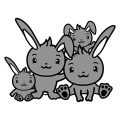 4 Rabbits Family Children Parents Four Siblings Design Lover Art Vector Illustration Card T-Shirt Poster Sticker Graphic Print Decorative Drawing Isolated Logo Decoration Symbol Creative Cool Style
