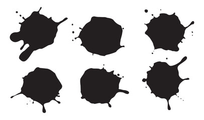 Ink drops and splashes. Blotter spots, liquid paint drip drop splash and ink splatter. Artistic dirty grunge abstract spot vector set. Illustration monochrome drip splash, splat messy inkblots
