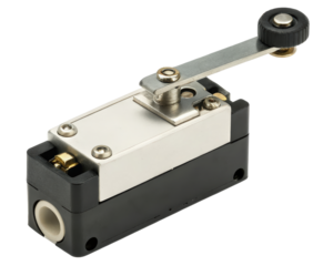Lever operated limit switch on a transparent background