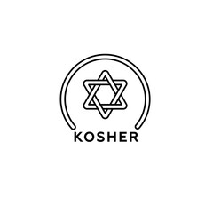 Naklejka premium Black and white kosher symbol with star of david, used for identifying kosher-certified products.
