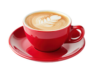 Red cup of coffee isolated on white background PNG transparent clipart.