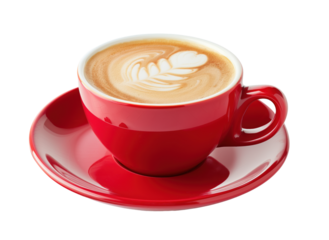 Red cup of coffee isolated on white background PNG transparent clipart.
