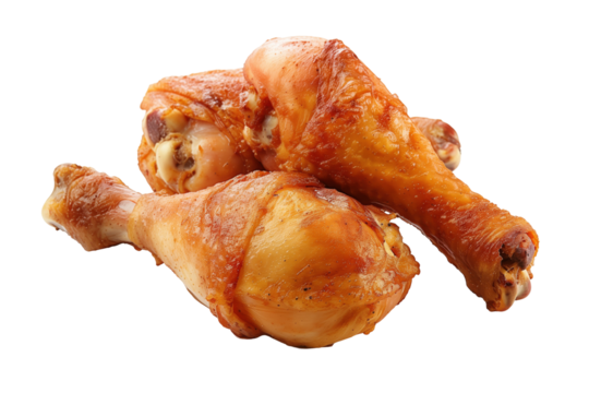 Fried chicken drumsticks isolated on white background PNG transparent clipart. - Powered by Adobe