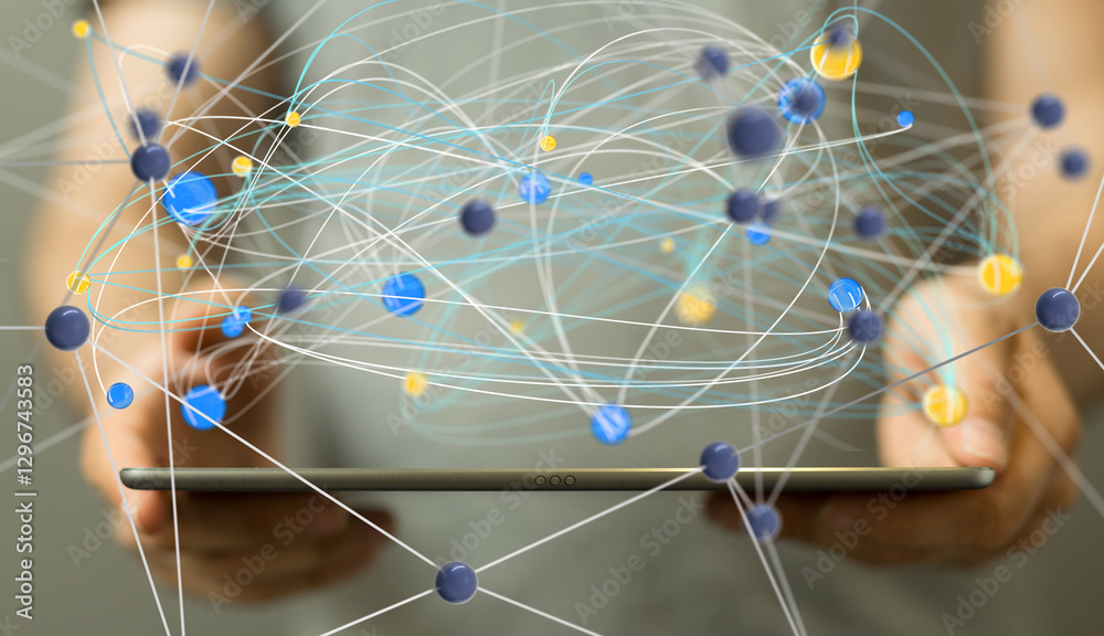 Poster Digital technology background. Network connection dots and lines.