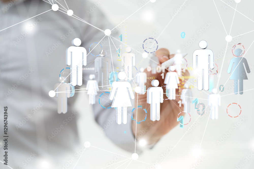 Aufkleber Global network. Blockchain. 3D illustration. Neural networks and artificial intelligence. Abstract