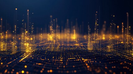 Abstract Representation of Digital Landscape with Glowing Particles