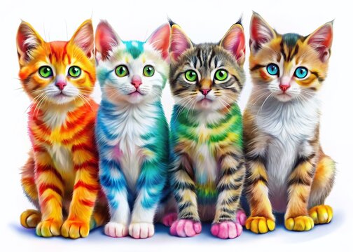 Playful Polydactyl Cat Clipart: 4 Colorful Designs for Print & Web