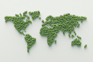 World map formed by lush greenery, symbolizing nature's embrace