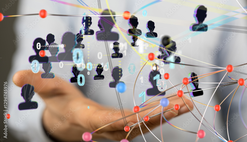 Poster network holding in hand 3d connection data - 3d
