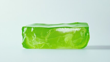 Translucent green block featuring smooth surface and unique text