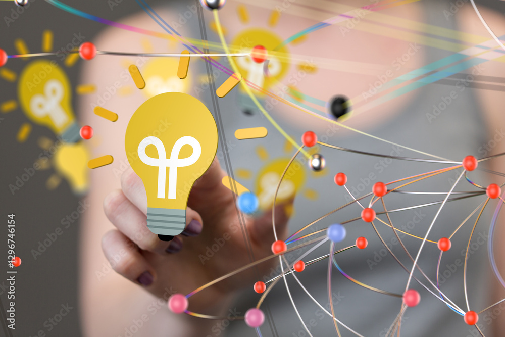 Poster Neural network 3D illustration. Big data and cybersecurity - 3d