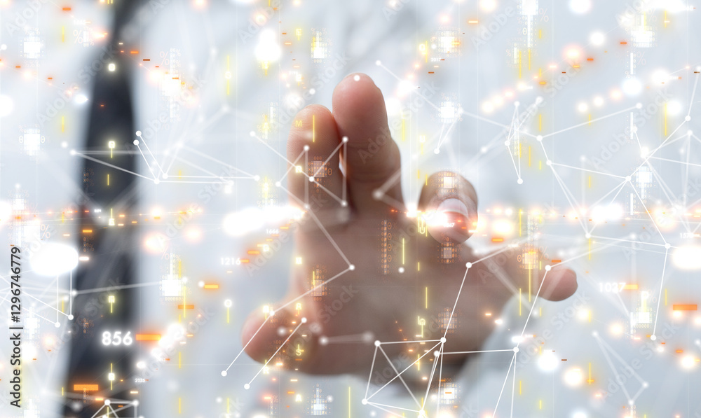 Fototapete Neural network 3D illustration. Big data and cybersecurity