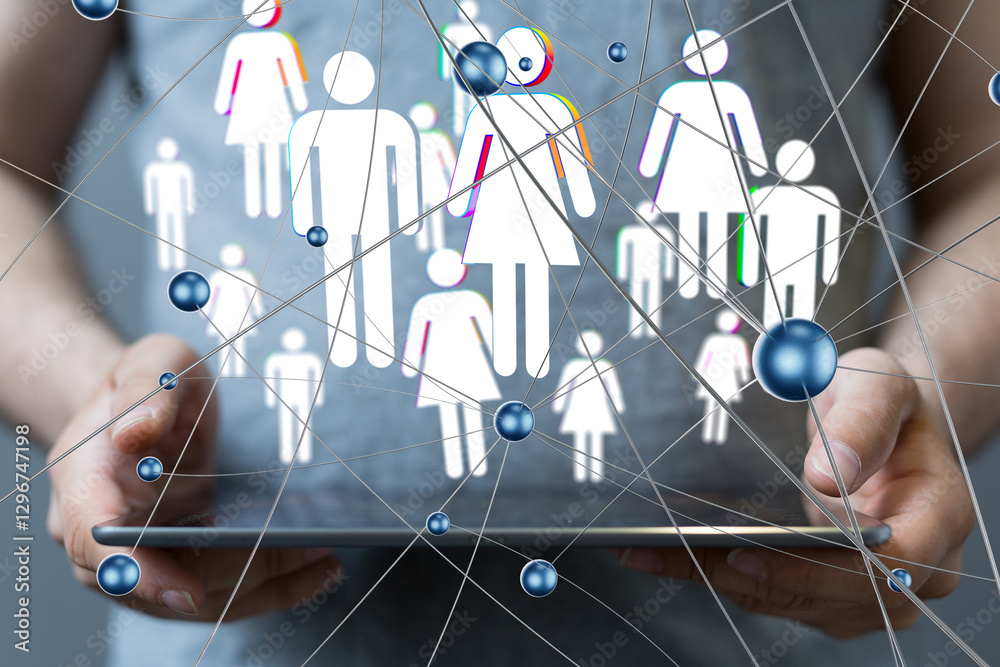 Poster Global network. Blockchain. 3D illustration. Neural networks and artificial intelligence. Abstract