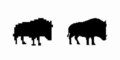 The image shows two bison silhouettes, highlighting their robust figures and iconic appearance.