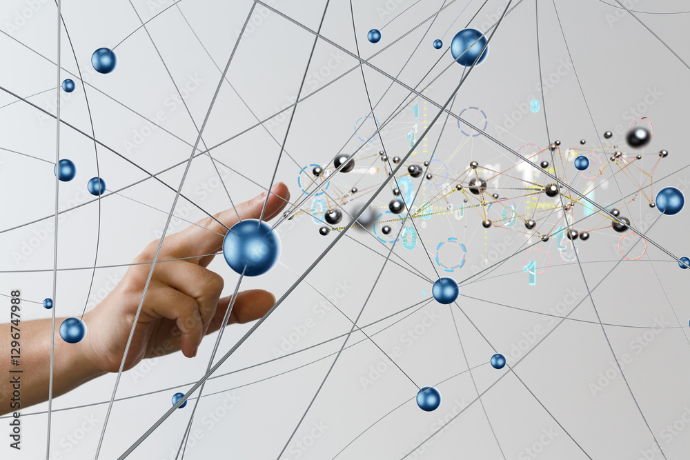 Poster Neural network concept. Connected cells with links.