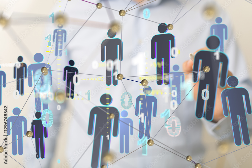 Poster Neural network concept. Connected cells with links.