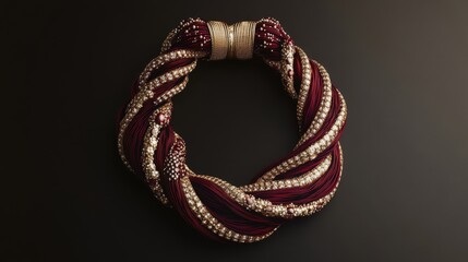 Elegant twisted necklace with intricate beadwork displayed on a dark background