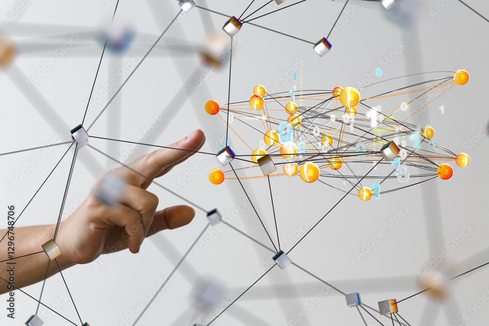 Aufkleber Global network. Blockchain. 3D illustration. Neural networks and artificial intelligence. Abstract  3d