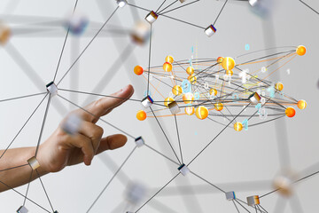 Global network. Blockchain. 3D illustration. Neural networks and artificial intelligence. Abstract ...